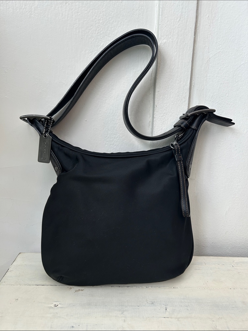 Coach Vintage Y2K Black Nylon and Leather Hobo Shoulder Purse Bag #6670